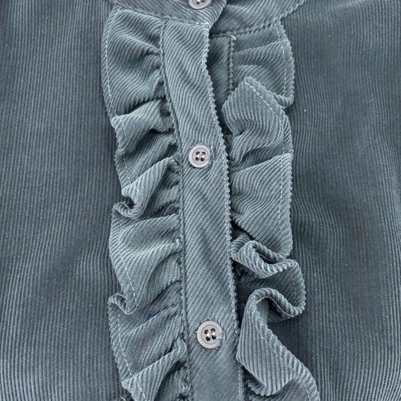 Vintage 70s Sears Victorian Edwardian Style Ruffled Teal Blue Blouse - XL - Picture 3 of 10